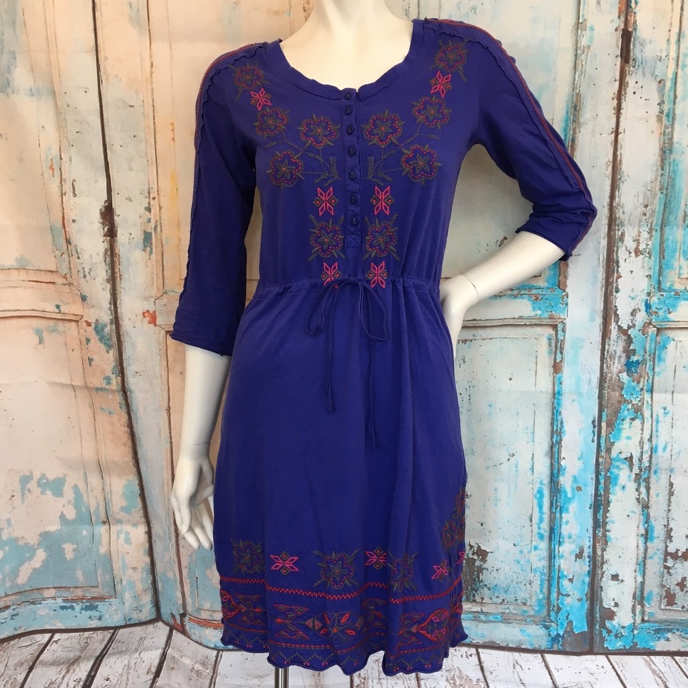 Johnny Was Blue Embroidered Dress